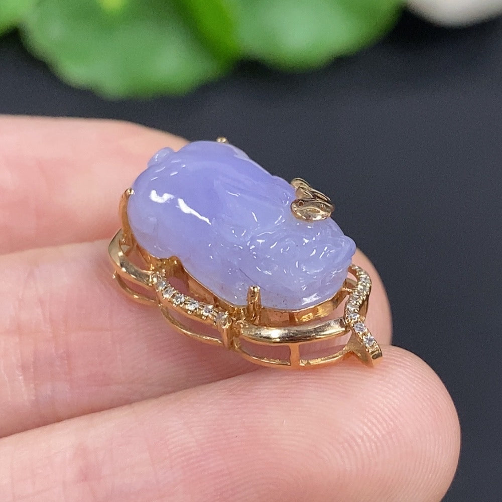 Jadeite Pi Xiu Inlay Pendant 18K Gold Total Weight Approx. 2.7g With Diamond Inlay