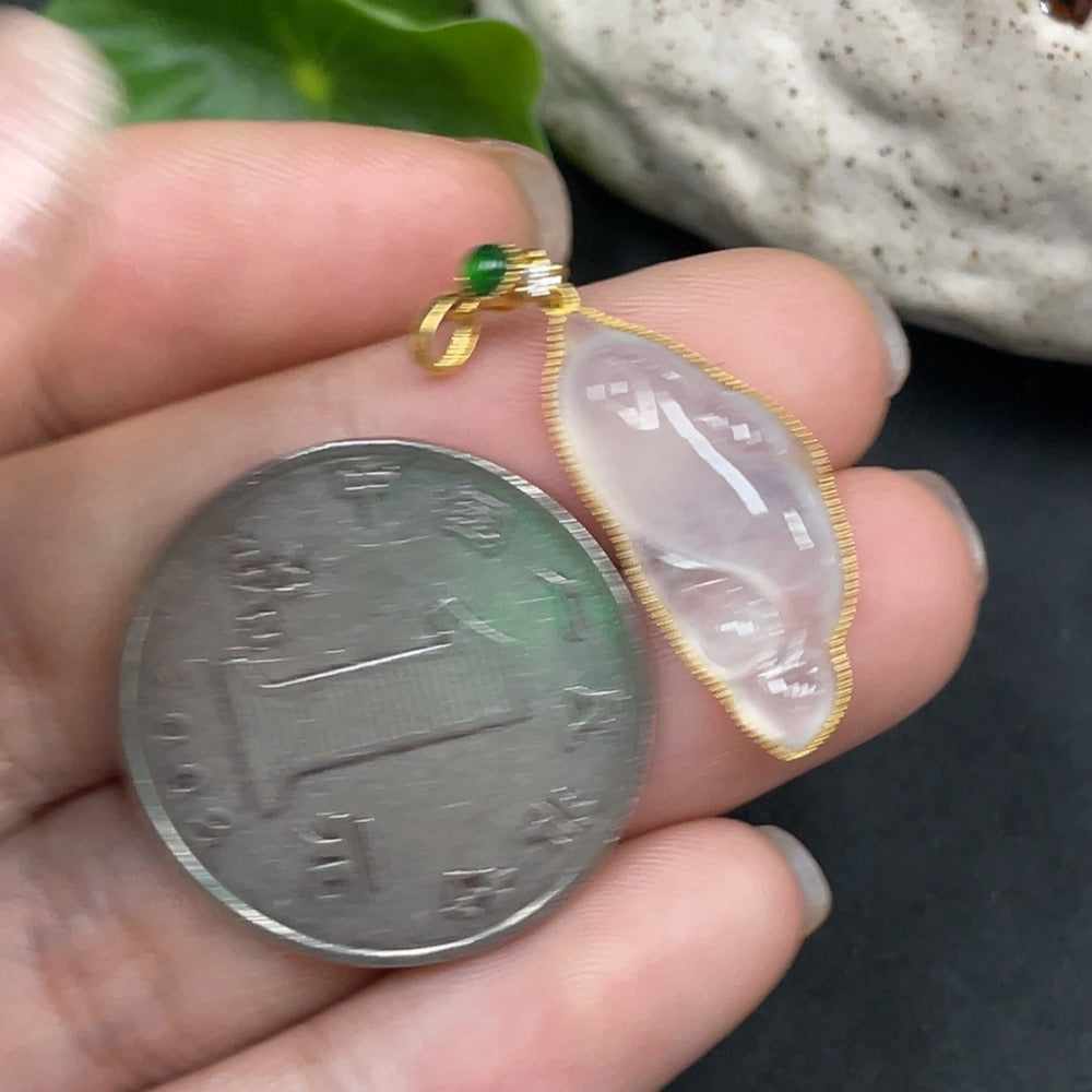 Jadeite Dolphin Pendant 18K Gold Inlaid Total Weight Approx. 1.9g