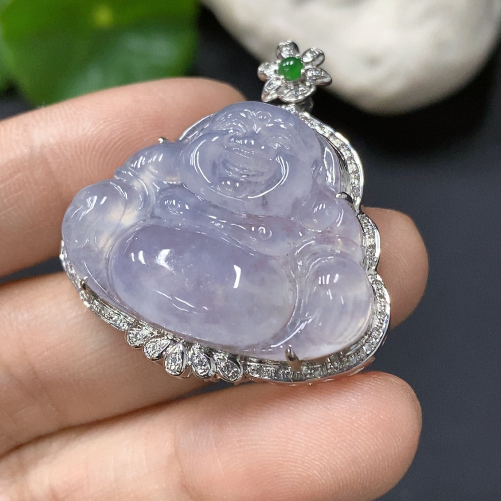 Jadeite Buddha Pendant with 18K Gold Setting, Approx. 7.3g