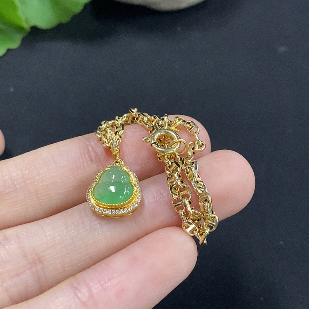 Jadeite Gourd Inlaid Bracelet 18K Gold with Diamond, Total Weight Approx. 2.47g