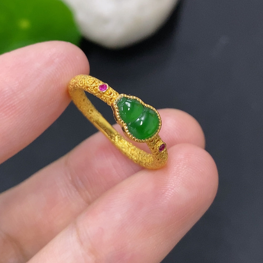 Jadeite Gourd Inlay Ring 18K Gold
