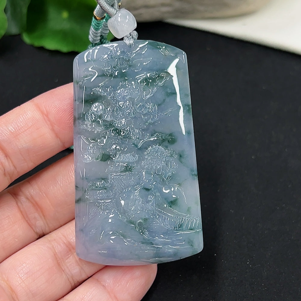 Jadeite Landscape Pendant (Including Cord) (Non-Gold Inlaid)