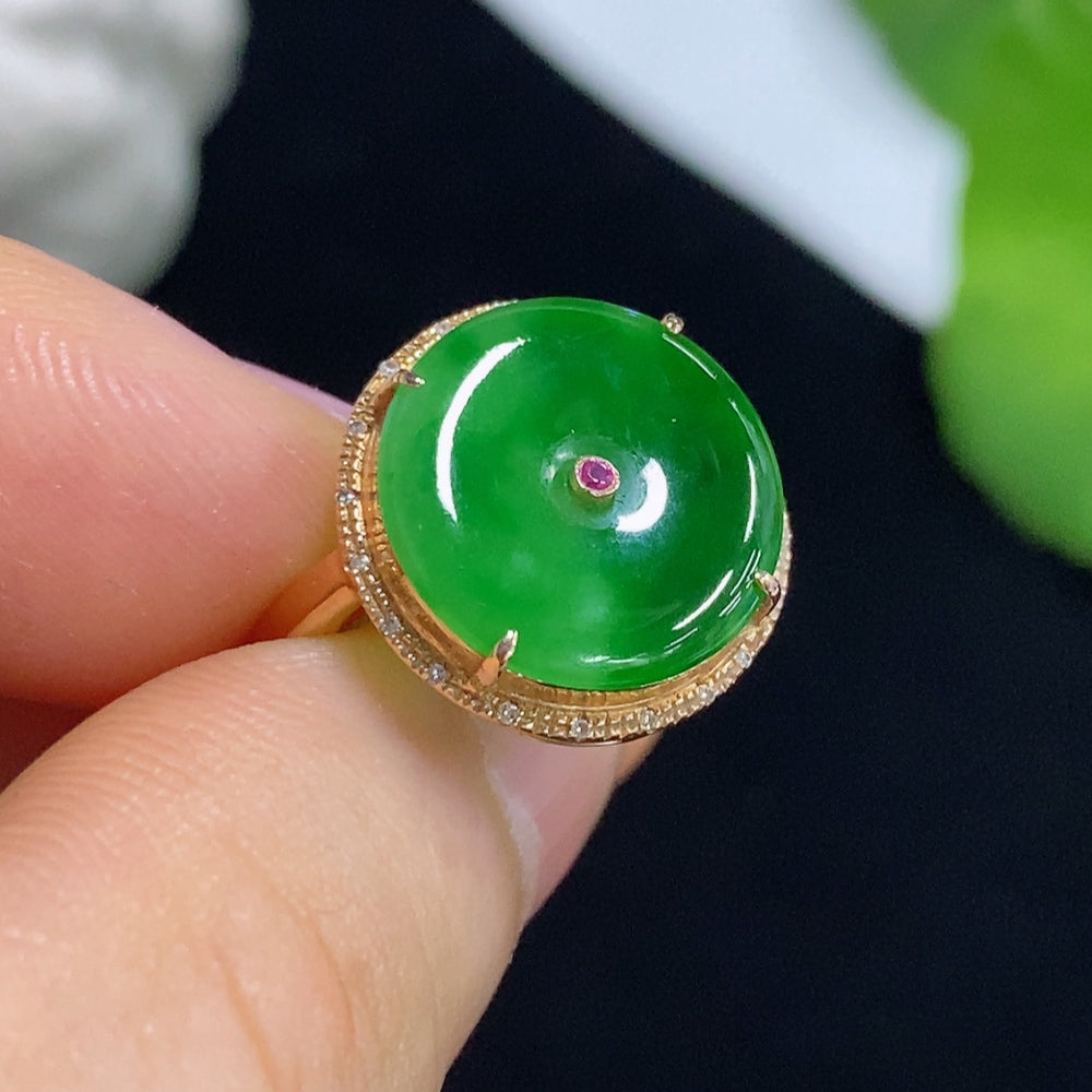 Jadeite Ring 18k with Diamond Accent Colorless