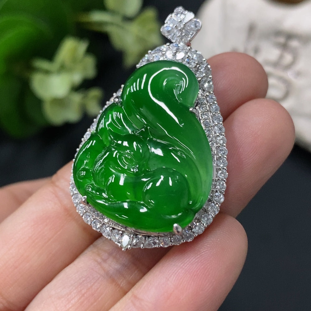 Jadeite Fox Pendant in 18K Gold Setting, Approx. 13g