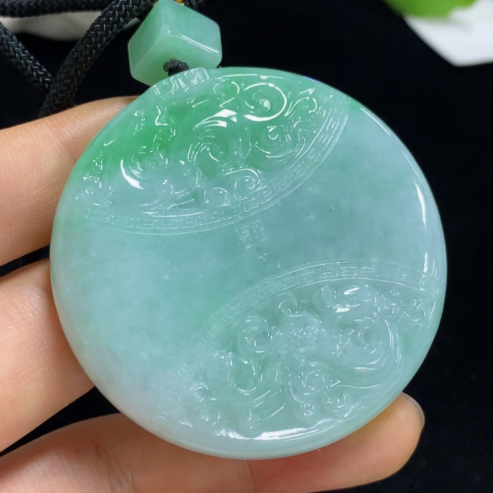 Jadeite Antique Pendant Total Weight Approx. 74.07g (Including Rope Weight)
