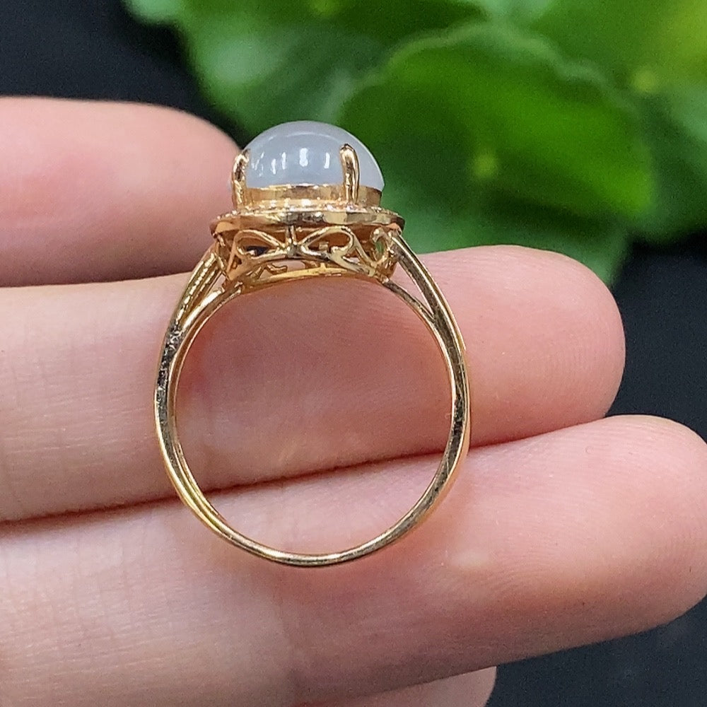 Jadeite Cabochon Solitaire Ring in 18K Gold, Size 11, with Diamond Accents, Total Weight Approx. 2.63g