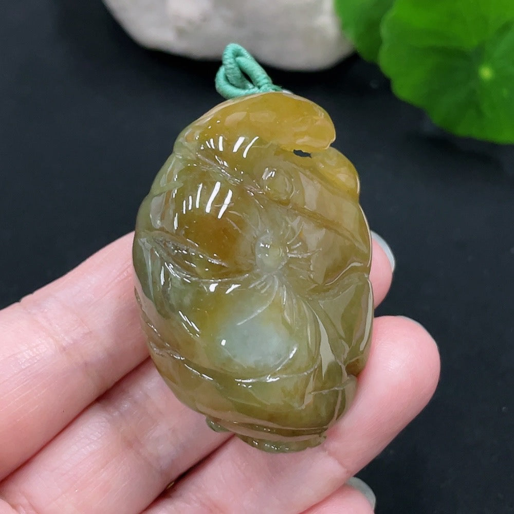Jadeite Lotus Pendant Total Weight Approx. 45.3g Including Rope Weight Color Origin Undetermined Beads Not Grade A