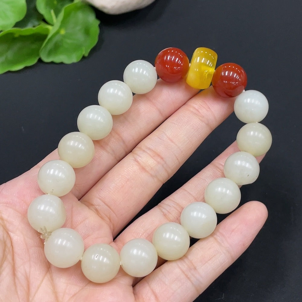 Hetian Jade Bracelet, approx. 11.7mm, total weight approx. 44.4g, with non-Hetian Jade beads