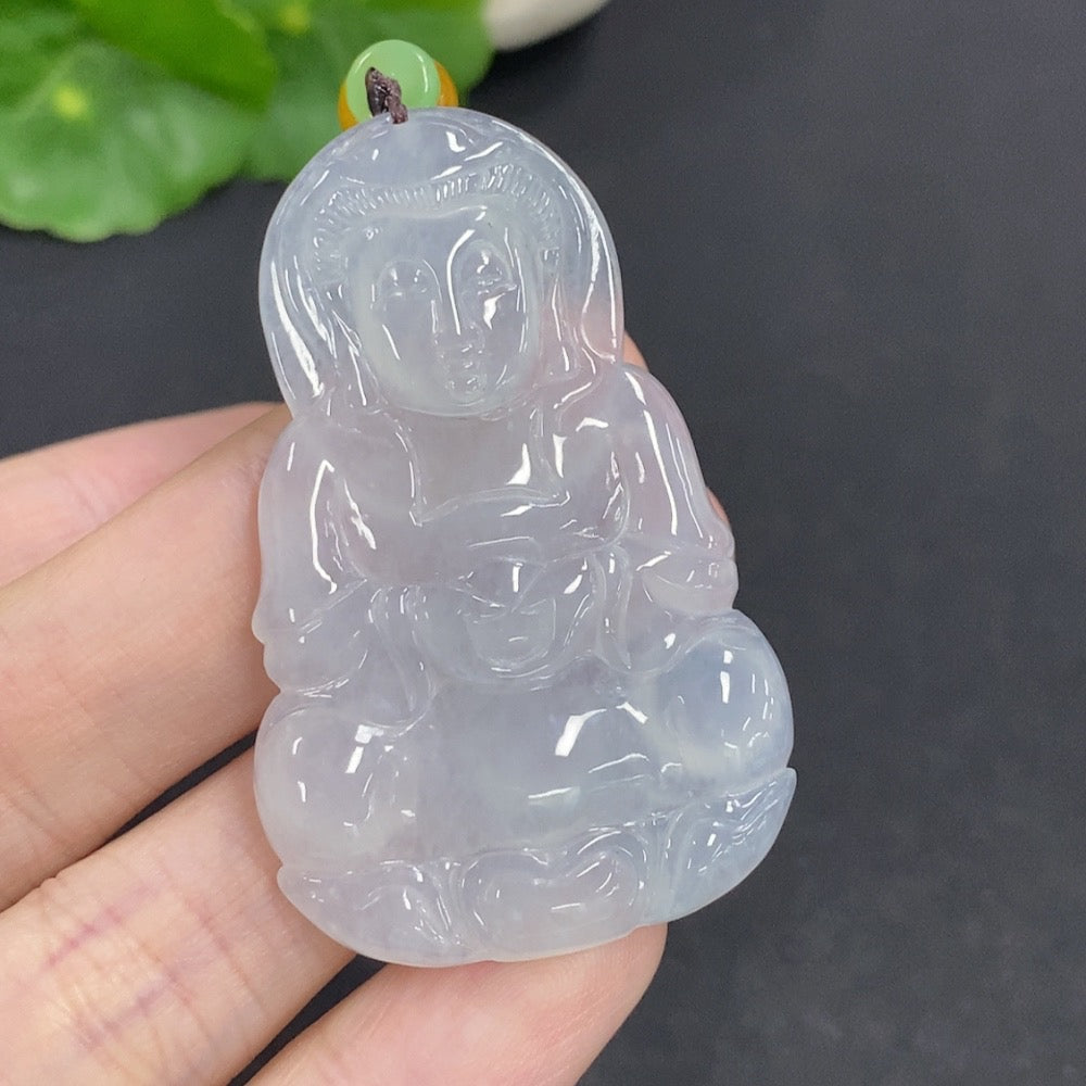 Jadeite Guanyin Pendant Total Weight Approx. 16.56g (Including Rope Weight)