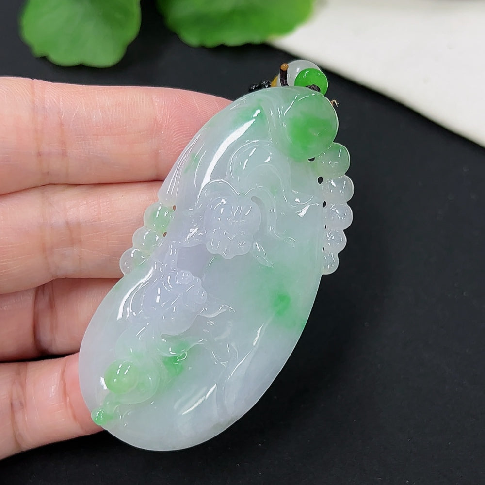 Jadeite goldfish pendant with gold accents, crafted from jade, weighing approx. 30.5g with rope, by HKHQ.