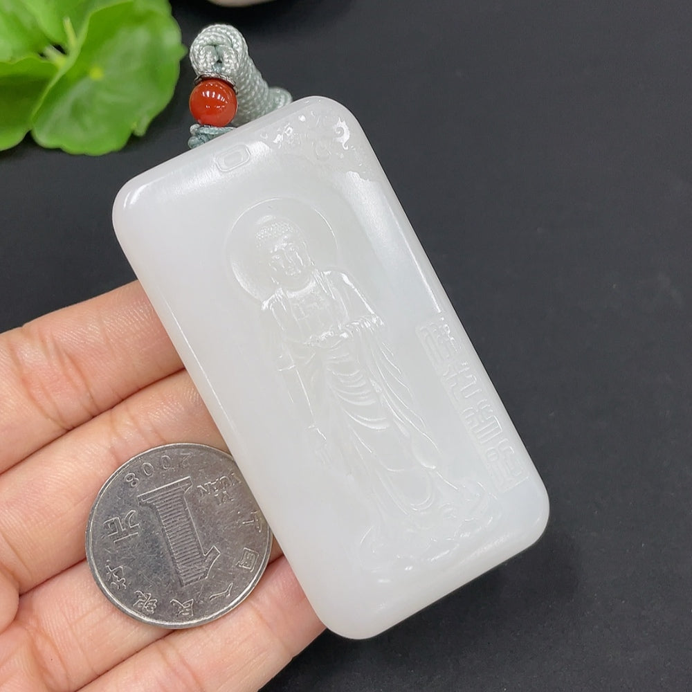 Hetian Jade Pendant Amitabha Buddha Total Weight (Including Rope) Approx. 78.4g Undetermined Skin Color Origin