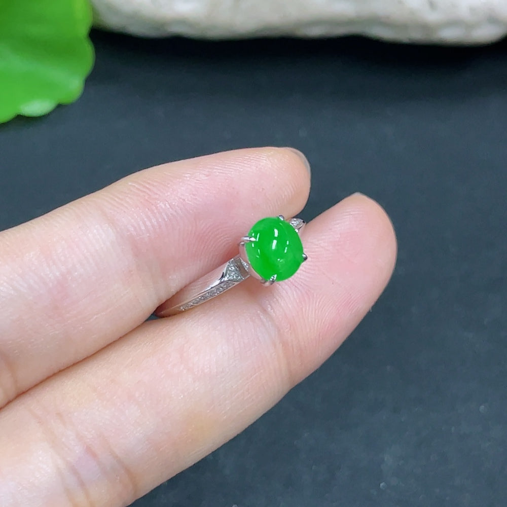 Jadeite ring with 18k gold band and diamond accents, size 13, showing the unmarked natural jadeite shank on a white background.