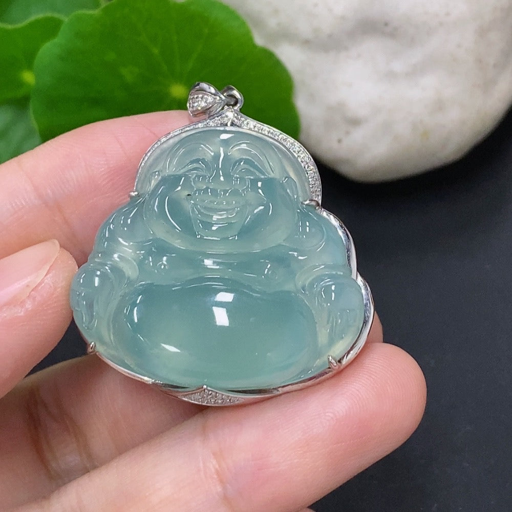 Jadeite Buddha Pendant with 18K Gold and Diamond Accents