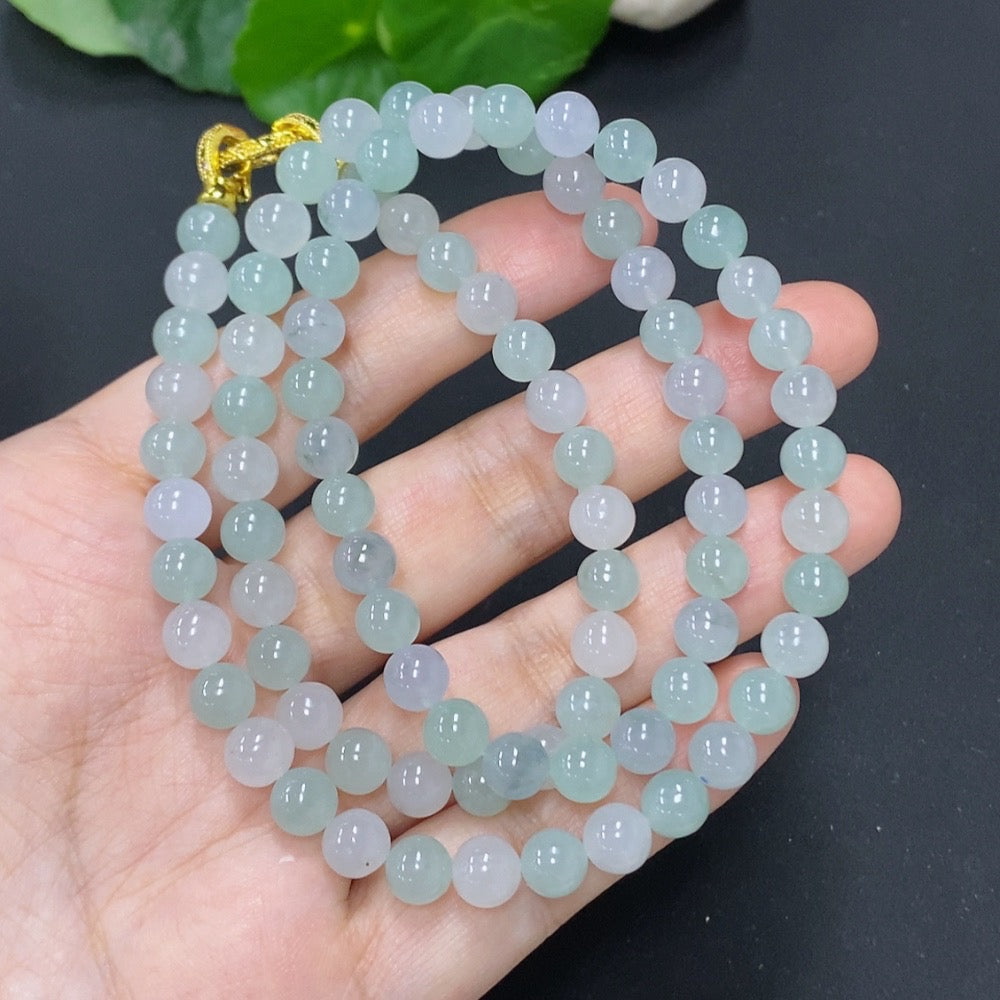 Jadeite Bead Necklace Non-Gold Total Weight Approx. 48.5g Size About 6.8mm