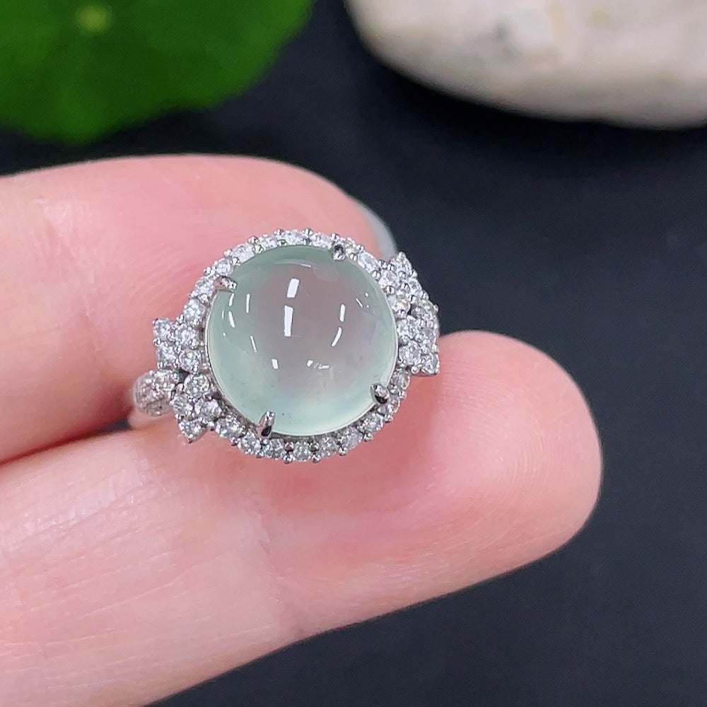 Jadeite Inlaid Ring Size 10 18K Gold Total Weight Approx. 3.7g (With Diamond Accents)