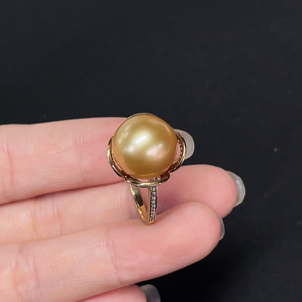 Seawater Pearl Inlaid Ring 9k Gold Size 15 Approx. 12.4mm Total Weight About 4.99g Color Origin Undetermined Non-Diamond