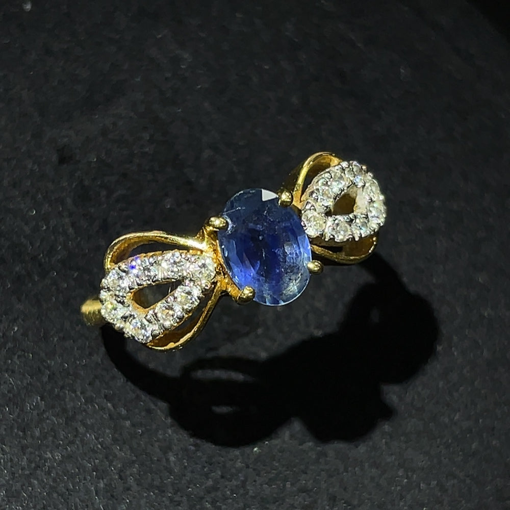 18K Gold Sapphire Ring (Color Origin Undetermined) with Diamond Accents, Total Weight Approximately 4.07g, Size 15