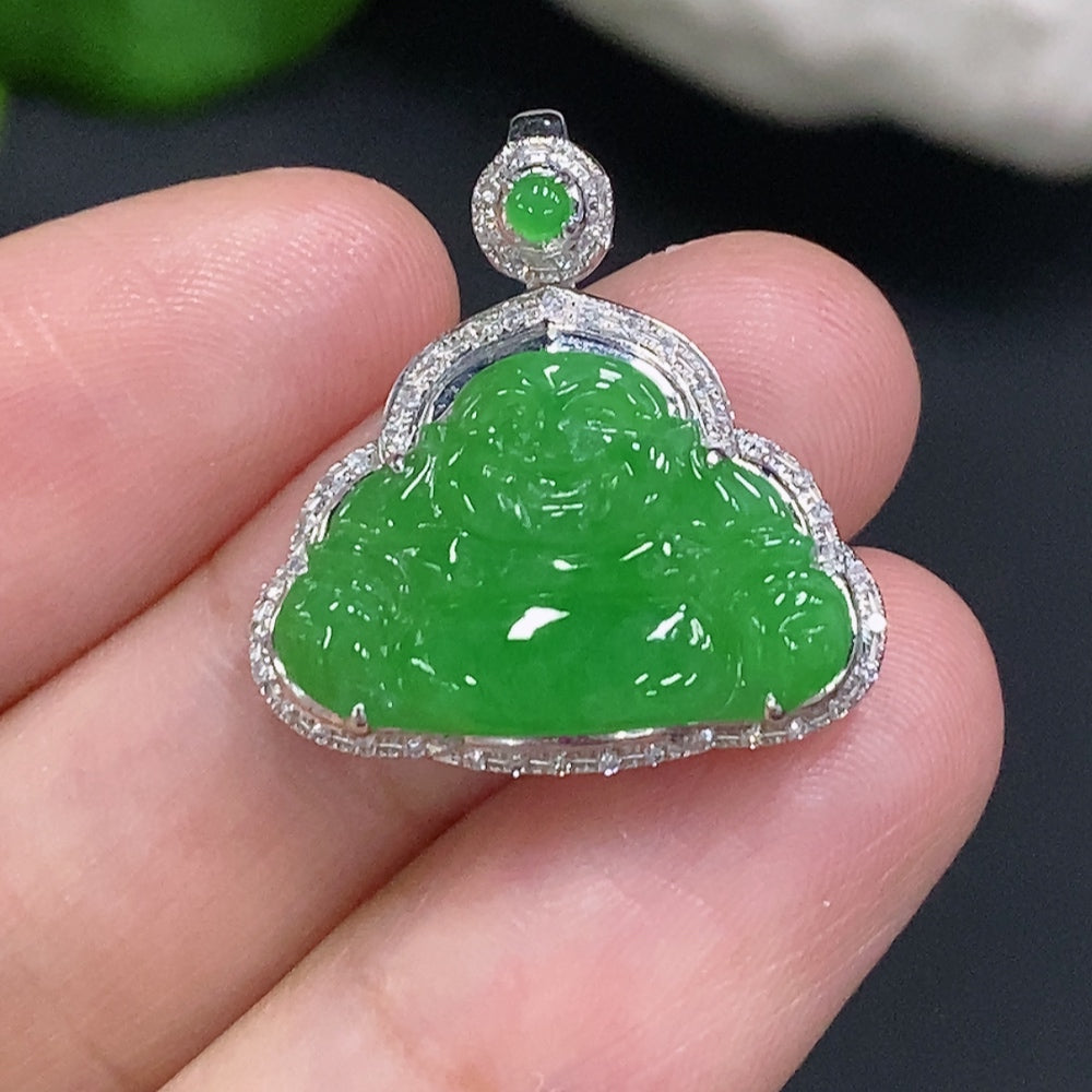JadeiteBuddha Pendant with 18K Gold Setting