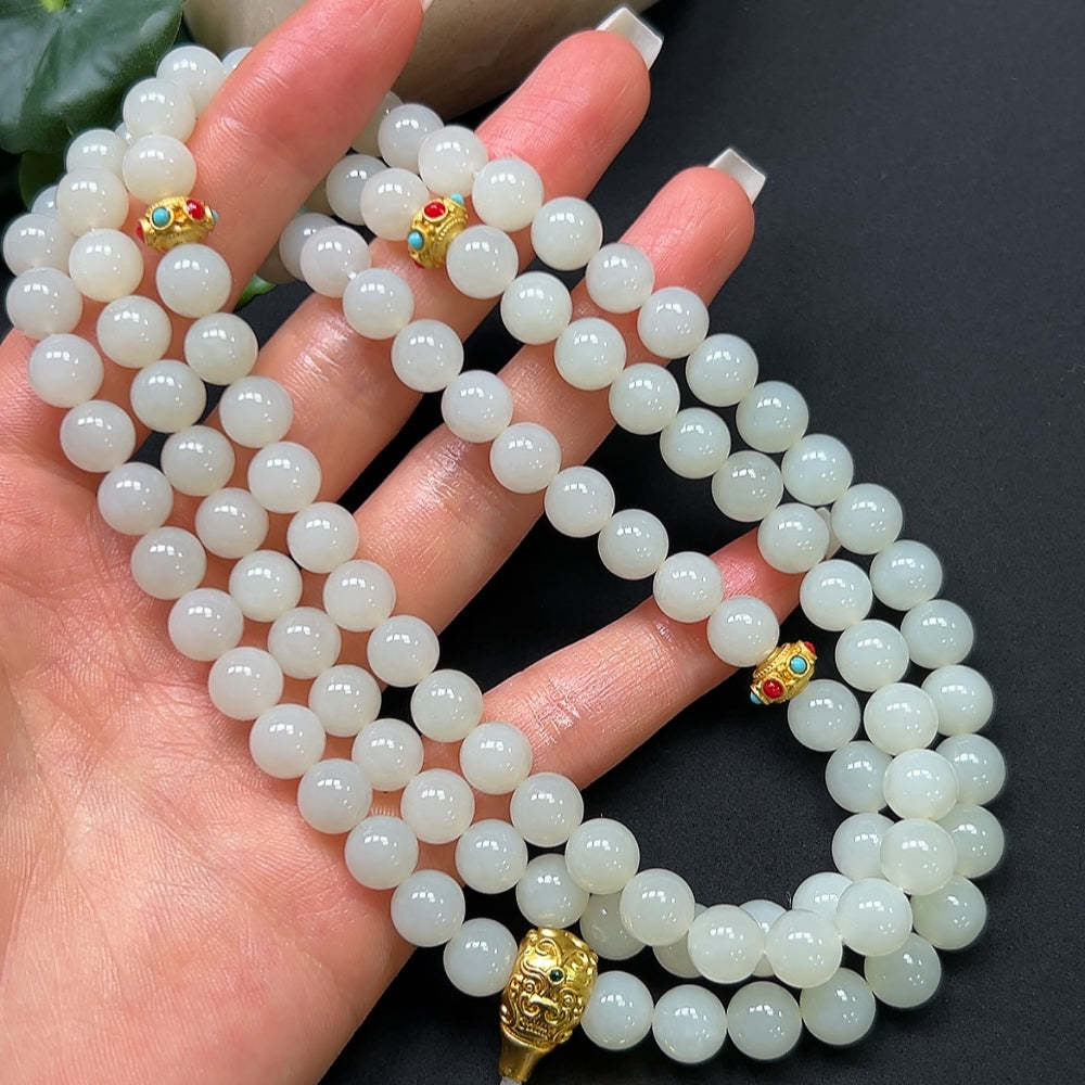 Hetian Jade Bead Necklace Non-Gold 8mm Approx. 93.02g