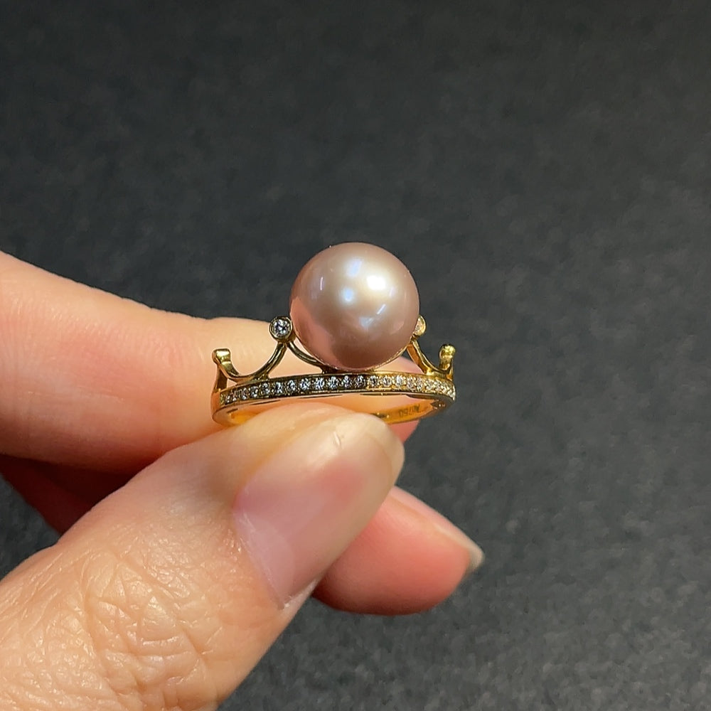Pearl Ring 37% Gold Content Non-Diamond Total Weight Approx. 2.78g Stone 9.3mm Size 11.5