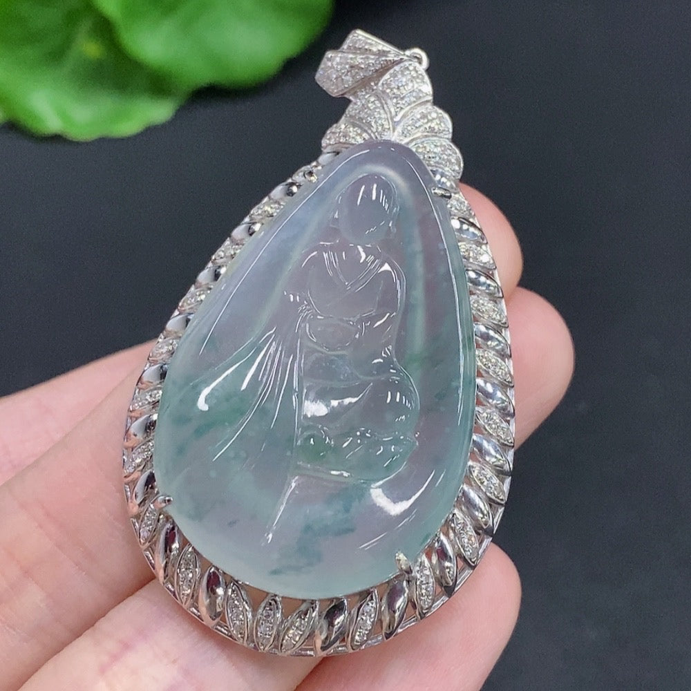 JadeiteEnlightenment Pendant 18K Gold with Diamond Accents