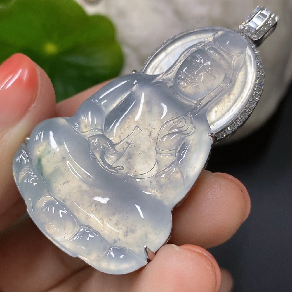 Jadeite Guanyin Inlaid Pendant 18K Gold Inlaid Total Weight Approx. 18.5g