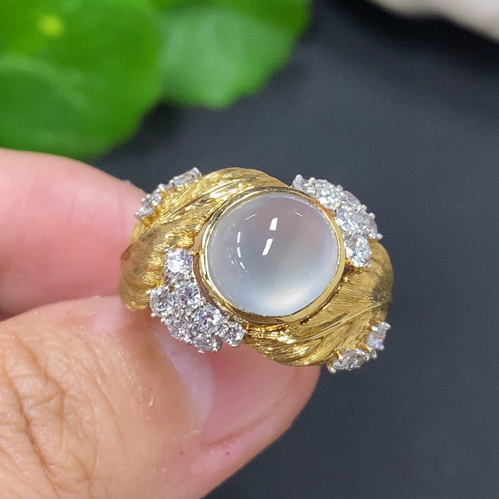 Jadeite Cabochon Inlaid Ring 18K Gold Size 11 Total Weight Approx. 9.8g (Non-Diamond)