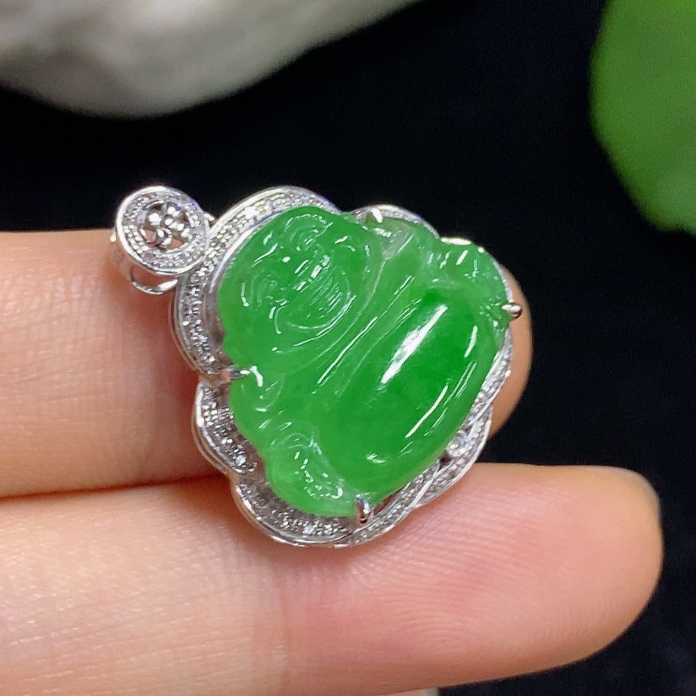 Jadeite Buddha Pendant with 18k Gold and Diamond Accents