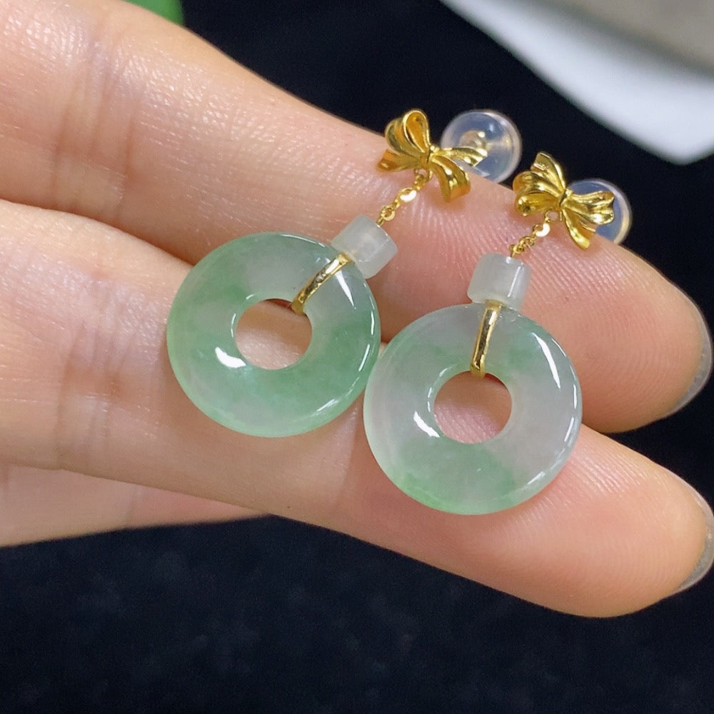 Jadeite Donut Inlaid Earrings 18K Gold Total Weight Approx. 2.68g Including Ear Studs