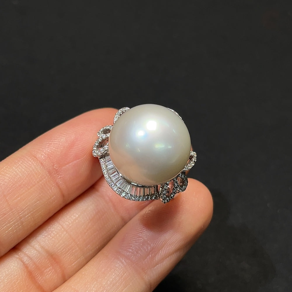 14K gold seawater pearl ring with 15mm pearl, non-diamond design, HKHQ jewelry, weight 10.17g, size 14.5.