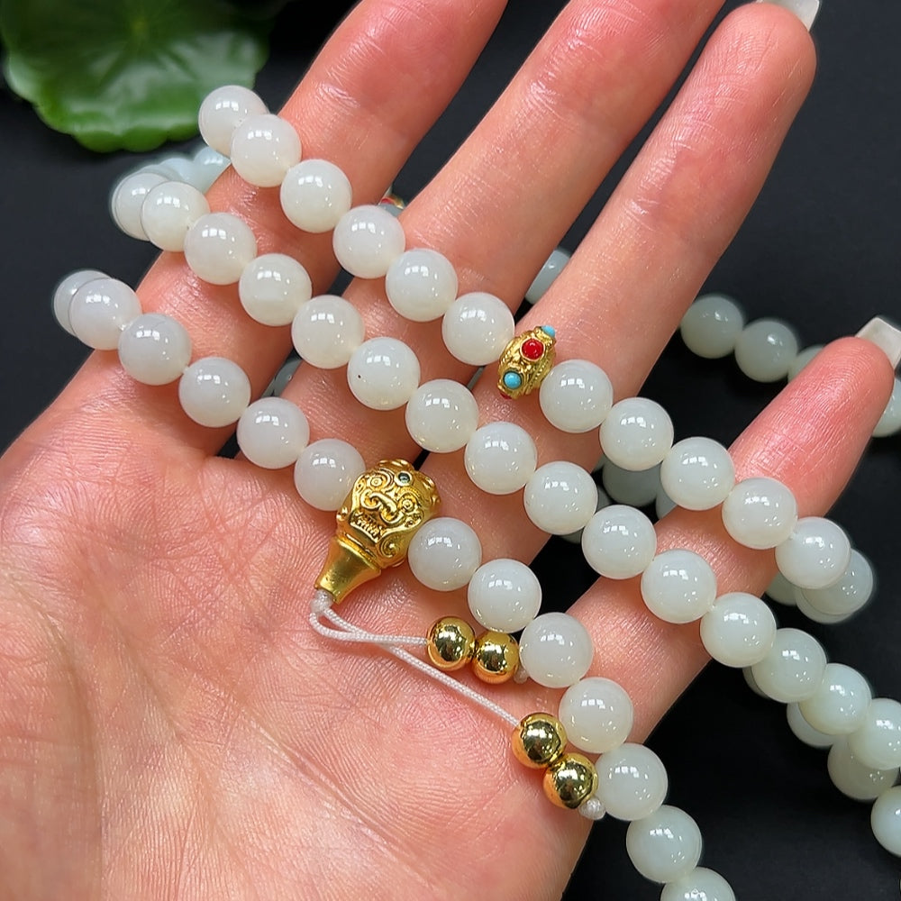 Hetian Jade Bead Necklace Non-Gold 8mm Approx. 93.02g