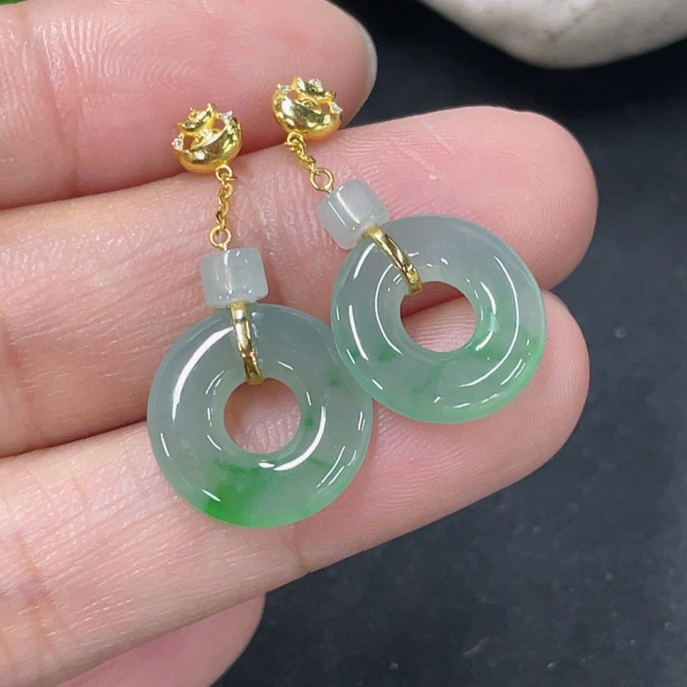 Jadeite earrings with 18k gold inlay, non-diamond