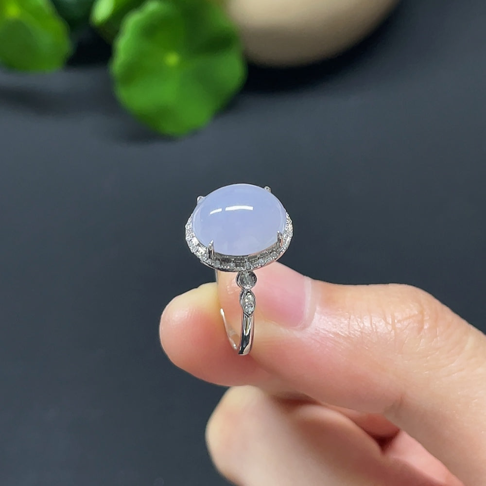 18K jadeite cabochon solitaire ring with diamond accents, size 13, HKHQ jewelry, showcasing a smooth green gemstone on a gold band