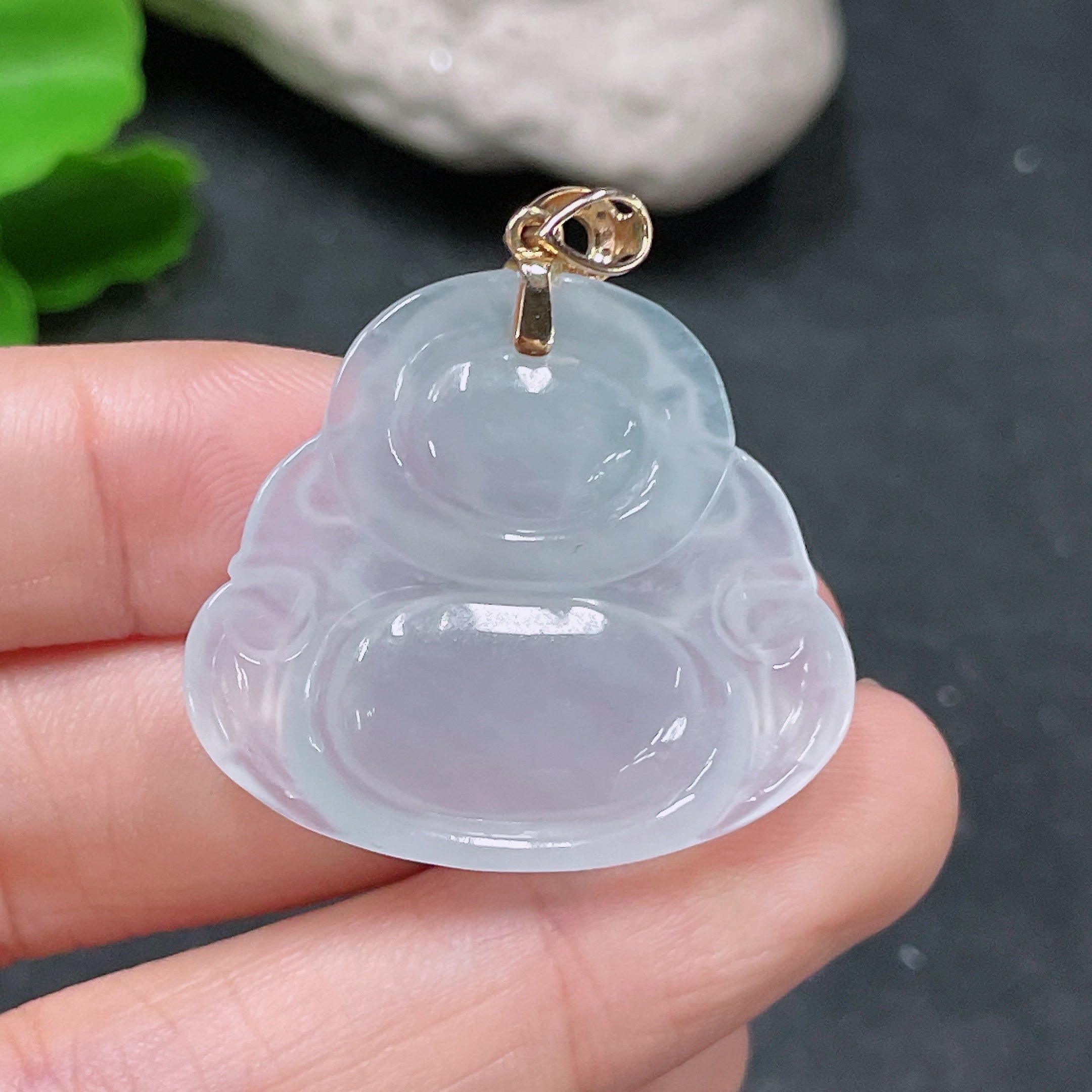 Jadeite Pendant Buddha Bail 18K Gold with Diamond Accent Total Weight Approx. 8g