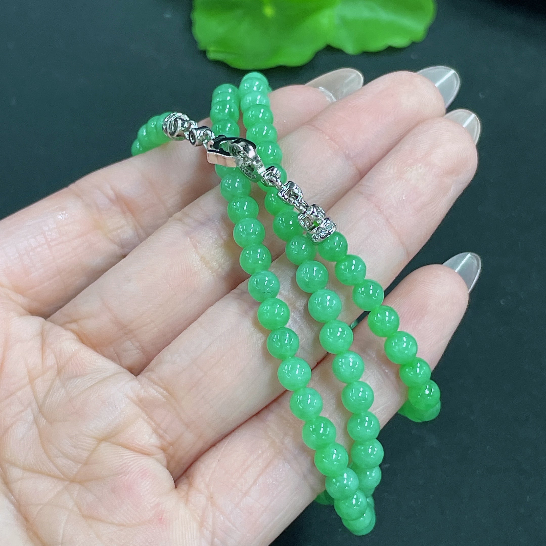 Jadeite Bead Necklace Approximately 4.8mm Non-Gold Total Weight About 23.8g