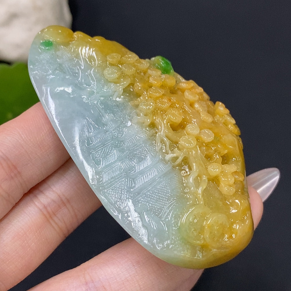 Jadeite Landscape Pendant Total Weight Approx. 80g Color Origin Undetermined