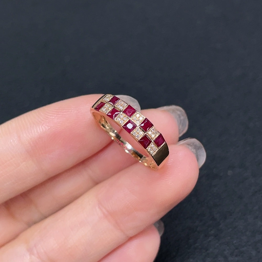 Ruby Inlaid Ring, 18K Gold, Diamond Accents