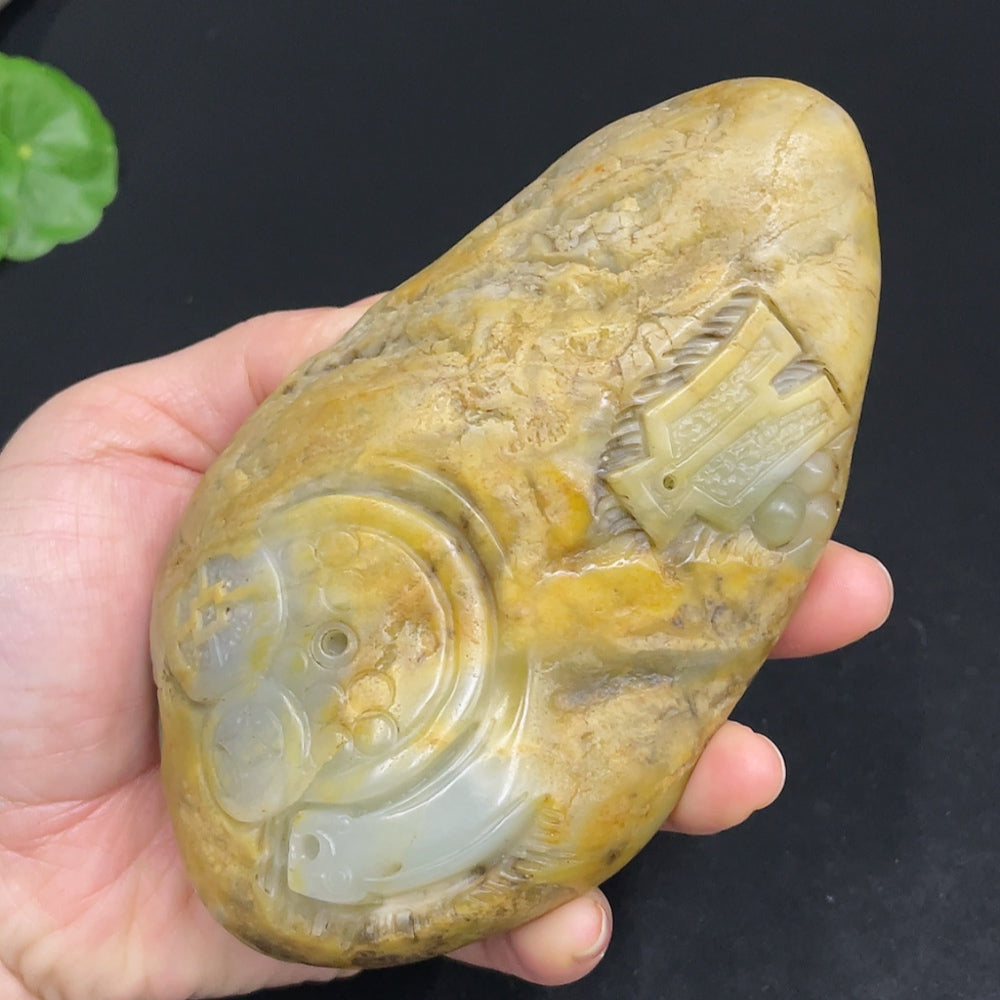 Hetian Jade Seed Material Ornament, Antique-style Piece, Undetermined Skin Color Origin, Contains Other Mineral Components