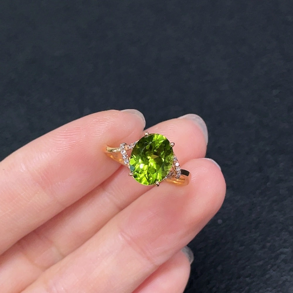 Peridot Ring in 18K Gold, Accented with Diamonds