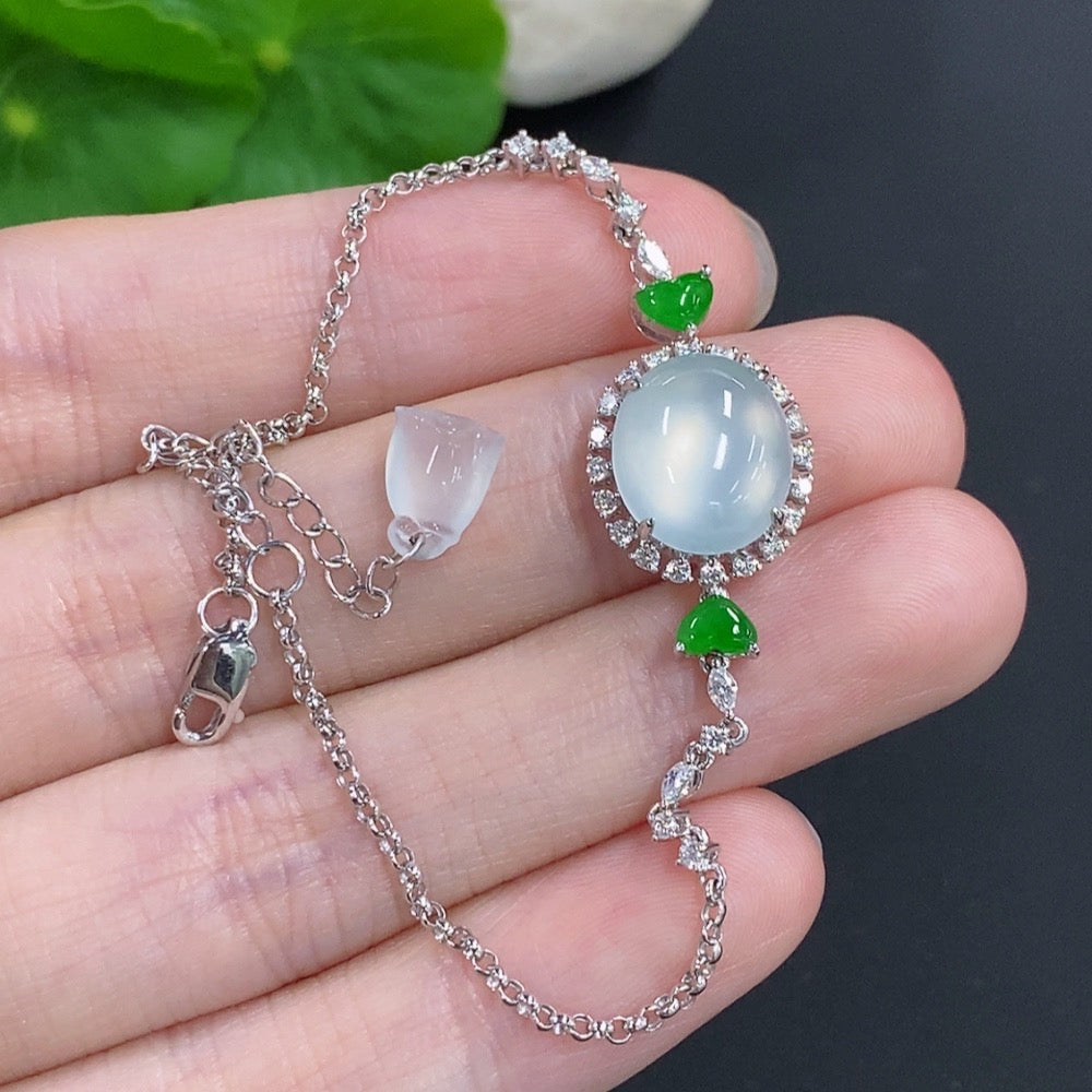 Jadeite Cabochon Bracelet 18k Gold Total Weight Approx. 5g Accented with Diamonds