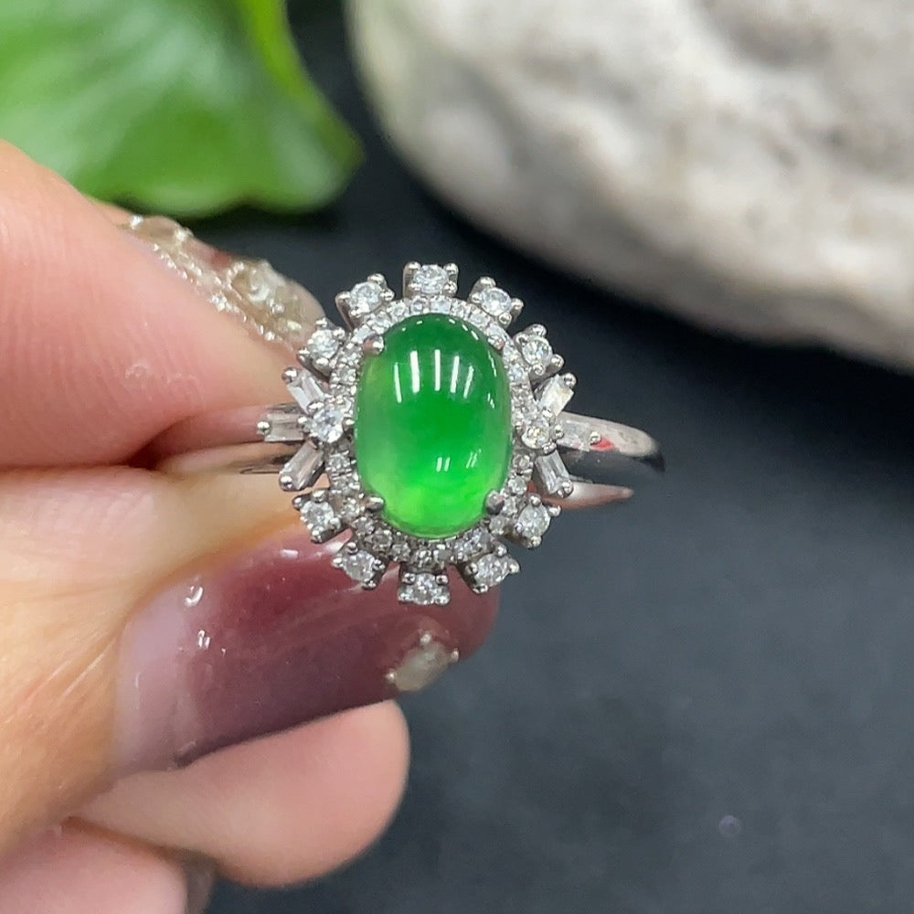 Jadeite Cabochon Ring 18K Gold Setting Size 16 Total Weight Approx. 2.81g