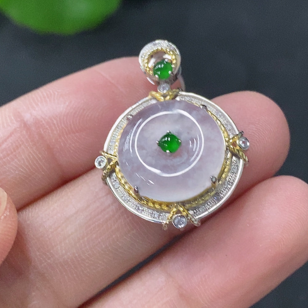 Jadeite Safety Buckle Pendant with 18K Gold Mount, Total Weight Approx. 2.83g, Accented with Diamonds