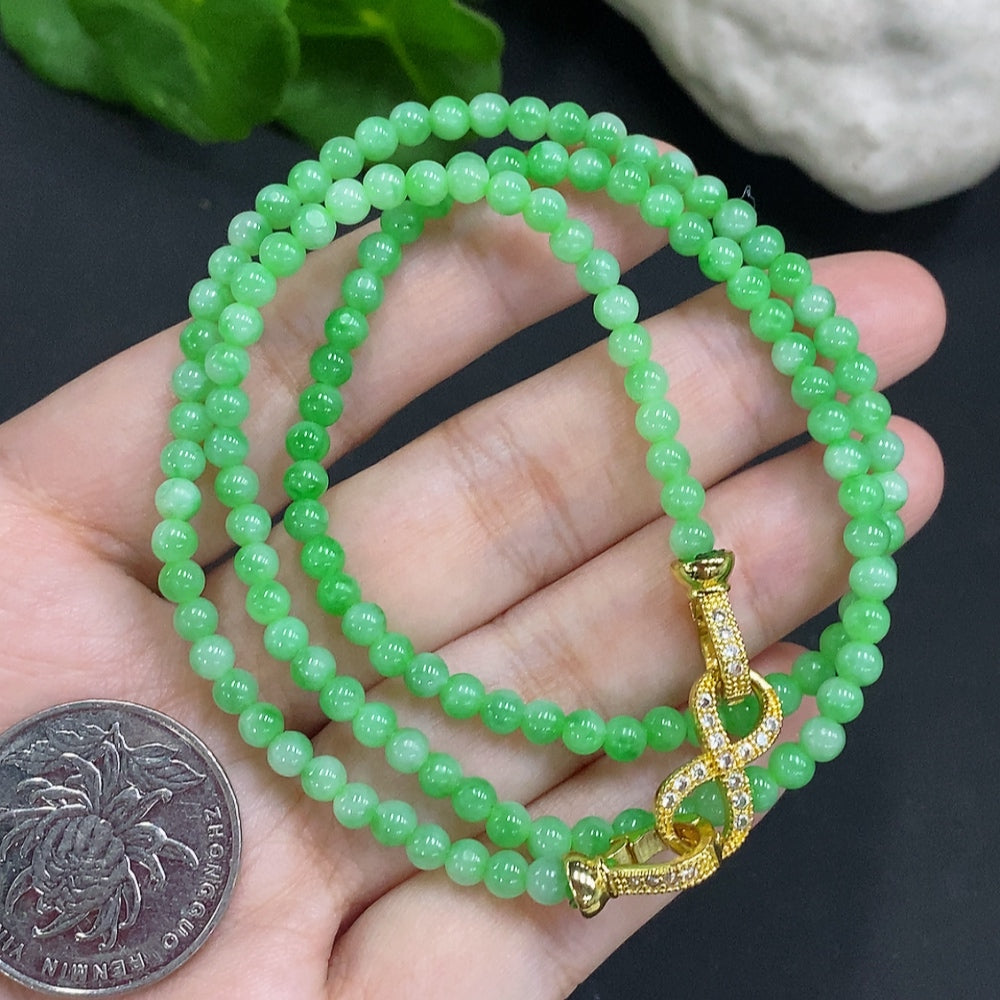 Jadeite Bead Necklace Approx. 3.7mm Non-Gold Total Weight Approx. 15.3g