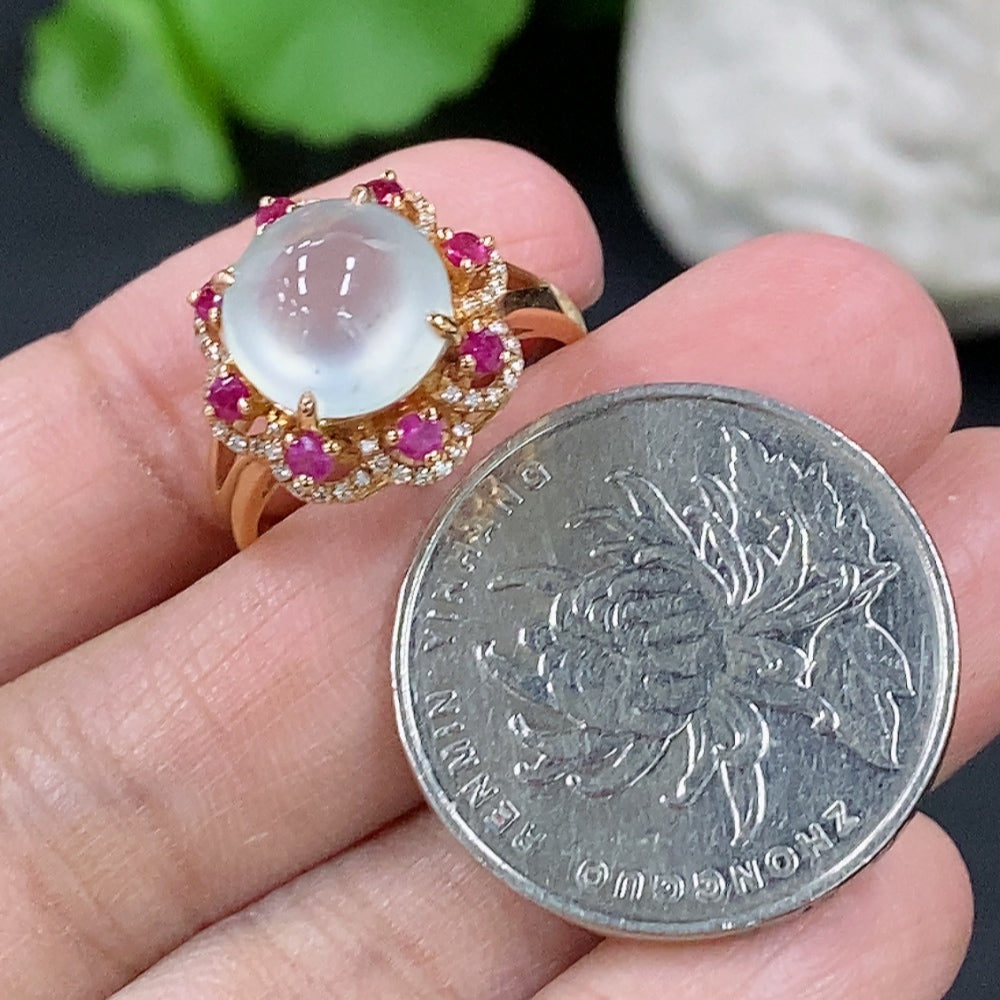 Jadeite Ring 18k with Diamond Accent Colorless Non-Type A