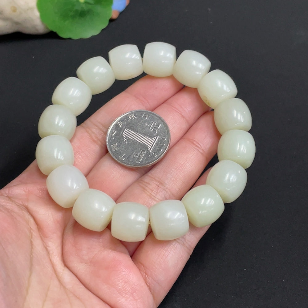 Hetian Jade Bracelet Approx. 13.5mm Beads Total Weight About 75.5g