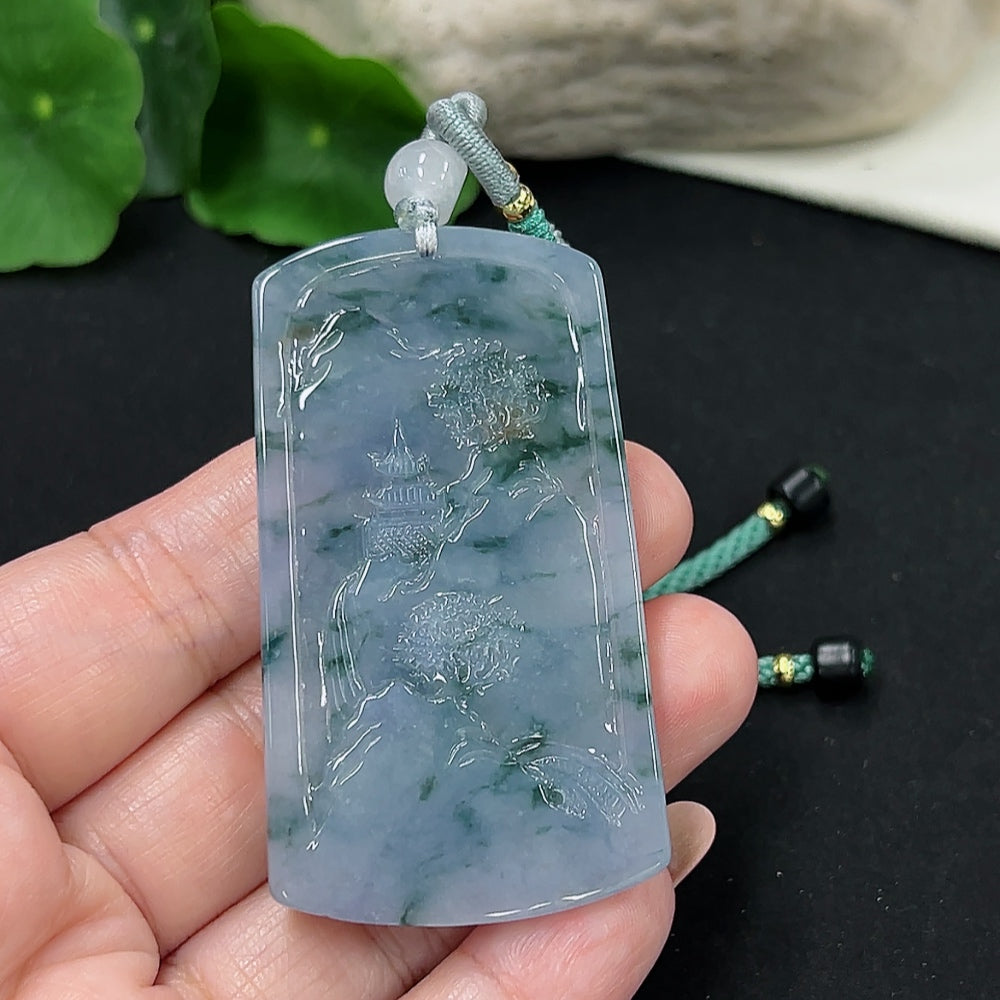 Jadeite Landscape Pendant (Including Cord) (Non-Gold Inlaid)