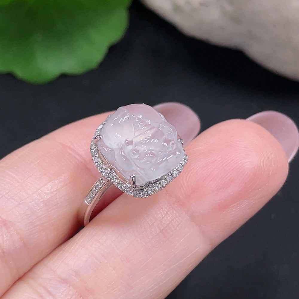 Jadeite Inlaid Ring Size 15 18K Gold Total Weight Approx. 3g (With Diamond Accents)