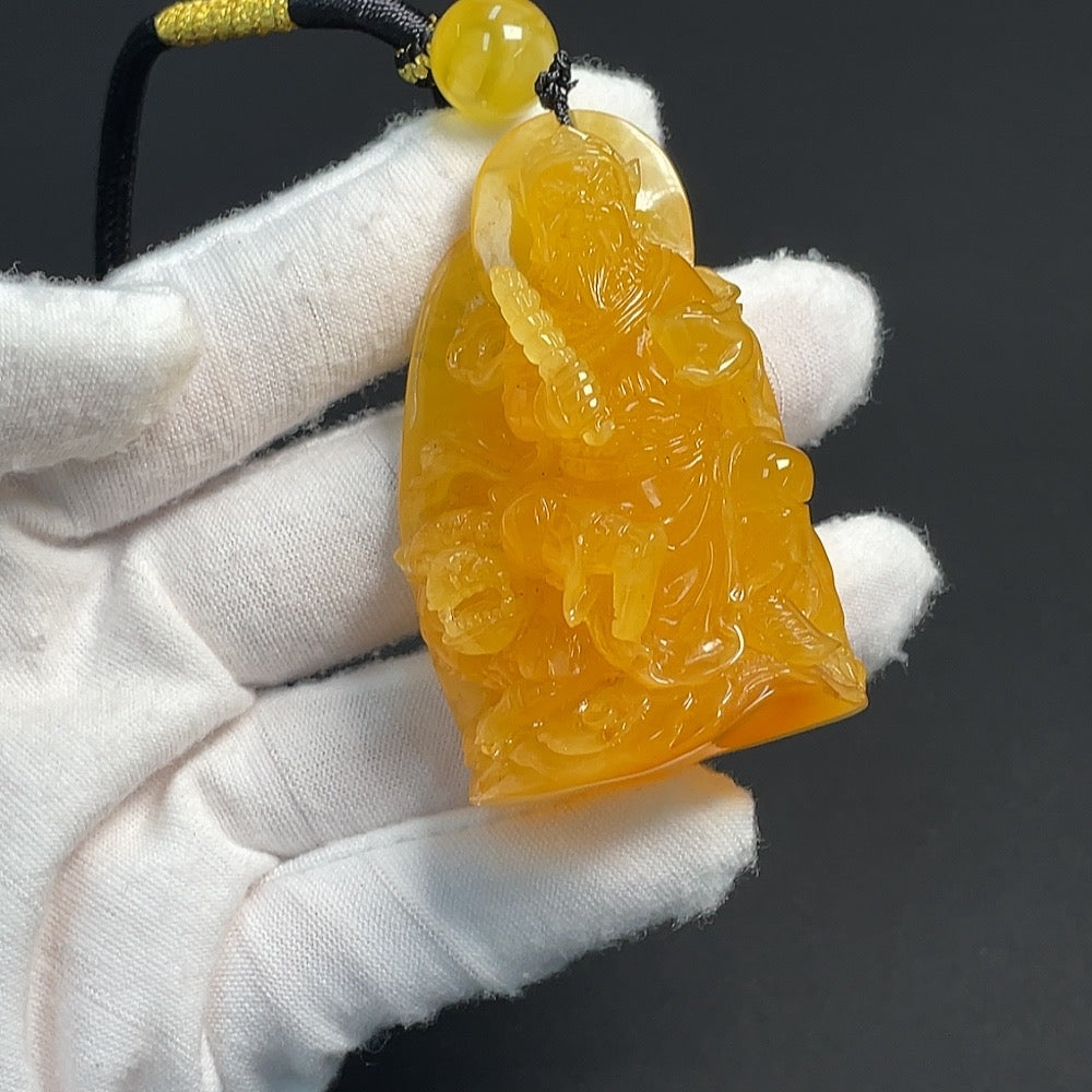 Amber Beeswax Pendant (Total Weight Including String: Approx. 37.92g, Colorless Film Coated)