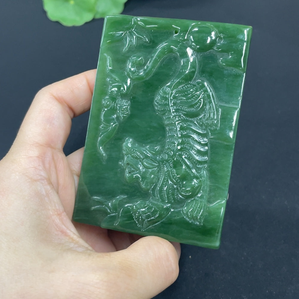 Hetian Jade Jasper Pendant - Fierce Tiger Descending the Mountain, Total Weight Approx. 131.9g