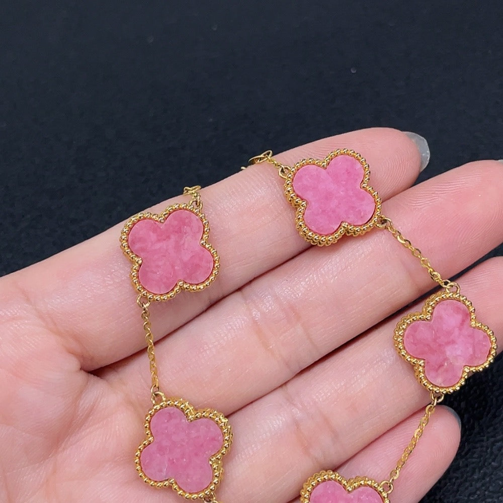Rose Quartz Inlaid Bracelet, 18k Gold Chain, 5 Inlaid Bodies Suspected to be Gold-Plated, Contains Other Mineral Components, Visible Organic Matter